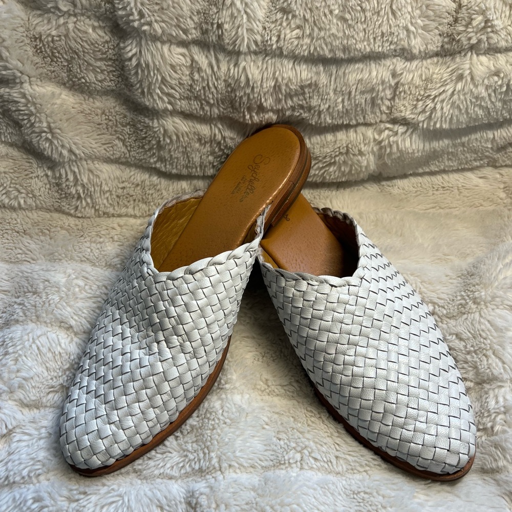 Seychelles Places To Go Woven Leather Mules - White - Size 8.5